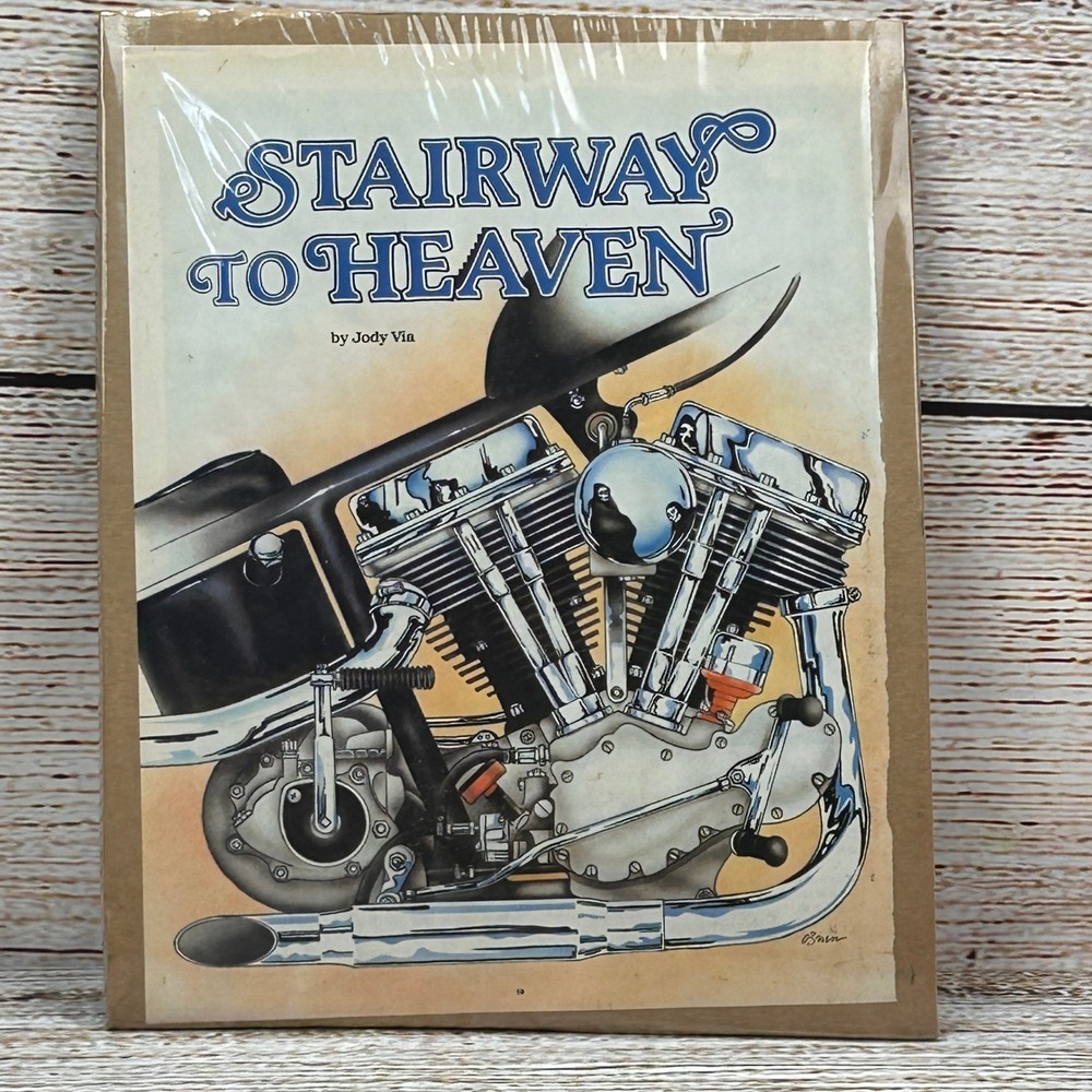 Vintage‎ Stairway to Heaven Motorcycle Art Print by Jody Via Engine 8.5x11